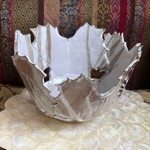 Artistic Ceramic Bowl with Leaf Design signed